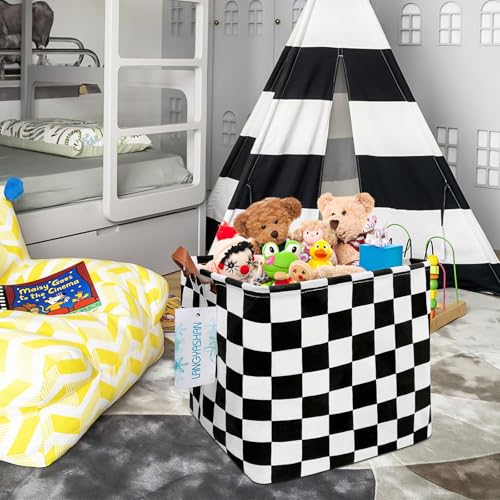 Image of Square Racecar Storage Baskets Shelf Gift Toy Organizer Room Racing Flag | Laundry Hamper Collapse Canvas with Handles for Organizing Home Kitchen Children Toys Office Closet Shelves