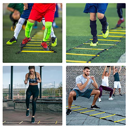 SKL Speed Agility Training Set, Includes Speed Running Parachute, Adjustable Rungs Agility Ladder, 12 Disc Cones, Jump Rope with Carrying Bag for Football Soccer Lacrosse Hockey Basketball Drill