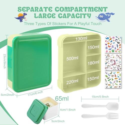 PUWOWYE Brotdose Kinder mit Fächern, Bento Box Kinder, 1330 ml Auslaufsicher Lunchbox Kinder, Brotbox für Mädchen & Jungen, geeignet für Schule, Kindergarten & Ausflüge BPA frei (Grün)
