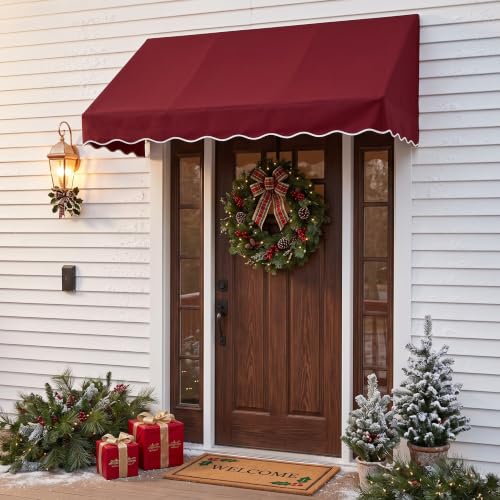 Image of 6ft Door Window Awning 71.65 inchw x 30 inchd Red Fabric Outdoor Patio Canopy
