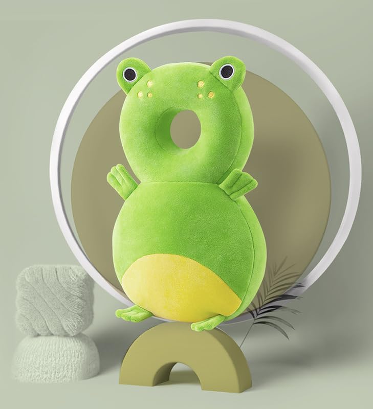 KIDVYANSHI Head Protector Cushion Plush Soft Toy Early Learning Toy Fall Protection Helmet Baby Head Protector Child Adjustable Shoulder Strap (Head Protector) (Green Frog) - Image 2 thumbnail