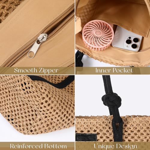 Straw Bags For Women, Crochet Beach Bag Large Woven Shoulder Purse Handbag, Beach Tote Straw Bag for Summer Vacation3