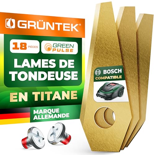GRÜNTEK 18 Lames de Tondeuses Robots compatible Bosch. Lames de Rechange Bosch en Acier Inox et Titane. Haute Précision et Durée