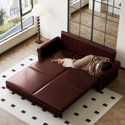 INTERHOMART 93.7" Faux Leather Convertible Sleeper Sofa 3 in 1,