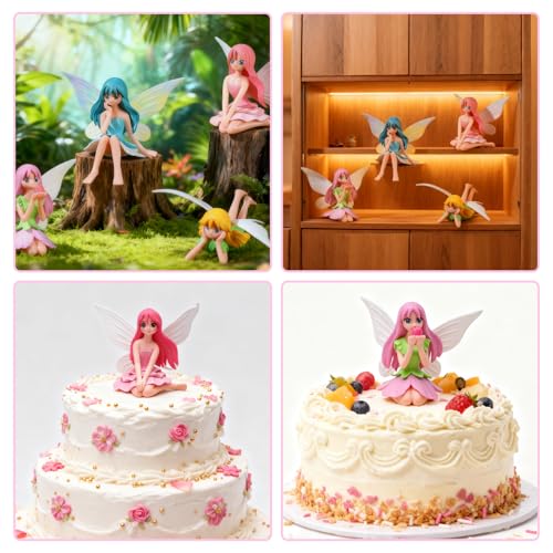 VOSSOT Figurki elfów, dekoracja ogrodowa, 4 sztuki, statuetka wróżek, prezenty, dekoracja i miniaturowe akcesoria do ogrodu wróżek, mała dekoracja ogrodowa do użytku na zewnątrz, wróżka, dekoracja