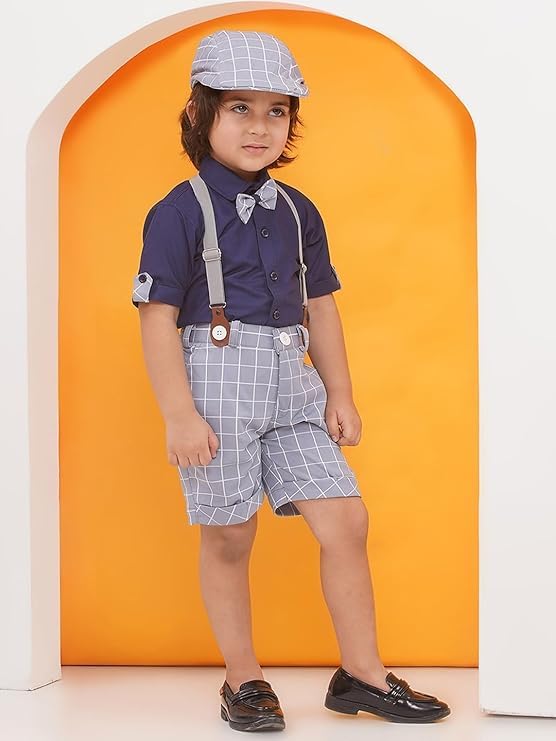 Image of AJ DEZINES Kids Casual Wear Clothing Cotton Shirt Short Set For Boys