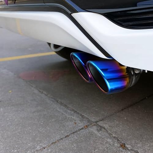 Miniatura 7 de Punta de escape doble de entrada de 2.5 pulgadas, silenciador pulido, tubo de cola universal atornillado de doble salida (azul, recto)