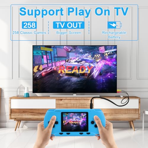 30 Screen Retro Handheld Game for Kids Adults Portable 258 Preloaded Classic Video Games Rechargeable Gaming Player for Travel Electronic Xmas Gift for Boys Girls