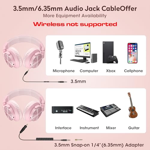 PUPGSIS Wired Hi-Res Studio Monitor Headphones - 50mm Drivers Over-Ear with 1/4 to 3.5mm Jack, for AMP Recording, Mixing, DJ, Gaming & Music Production(Pink) — view 4