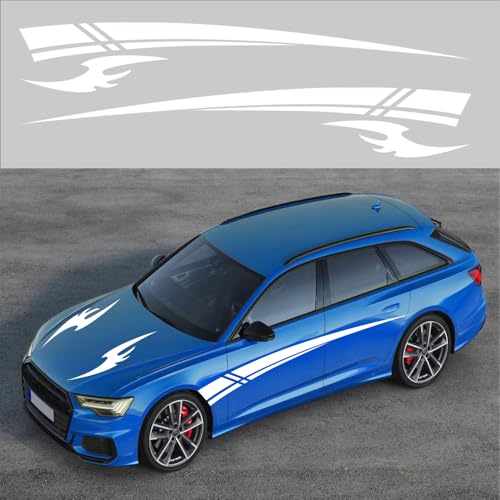Image of Racing Stripes Car Sticker DIY Styling Decorative Stripes Door Sides Hood Vinyl Decal for Car SUV Truck Waterproof Accessories 106 inchx9.2 (4PCS)(White)