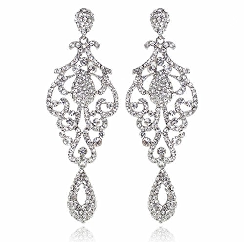 Large Pageant Austrian Crystal Rhinestone Chandelier Dangle Earrings Prom E2090 2 Colors Gold or Silver (Silver)