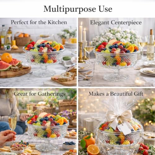Image of Pure Source India Premium Crystal Footed Fruit Bowl - Elegant Multipurpose Serving Dish (7.75 inch x 5.75 inch)