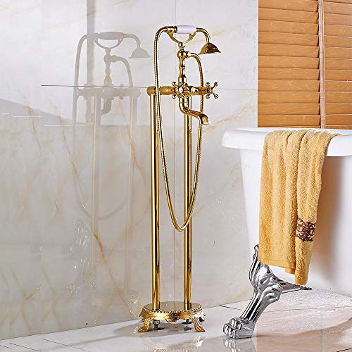 Robinet de douche sur pied pour baignoire îlot, mitigeur rétro chromé double commande en céramique
