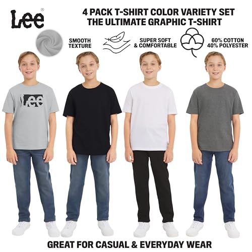 Lee Boys' 4 Pack Variety Super Soft Stretchable Tee Short Sleeve T-Shirt, Grey Collection Set, X-Large by Lee - Used condition - Image 2