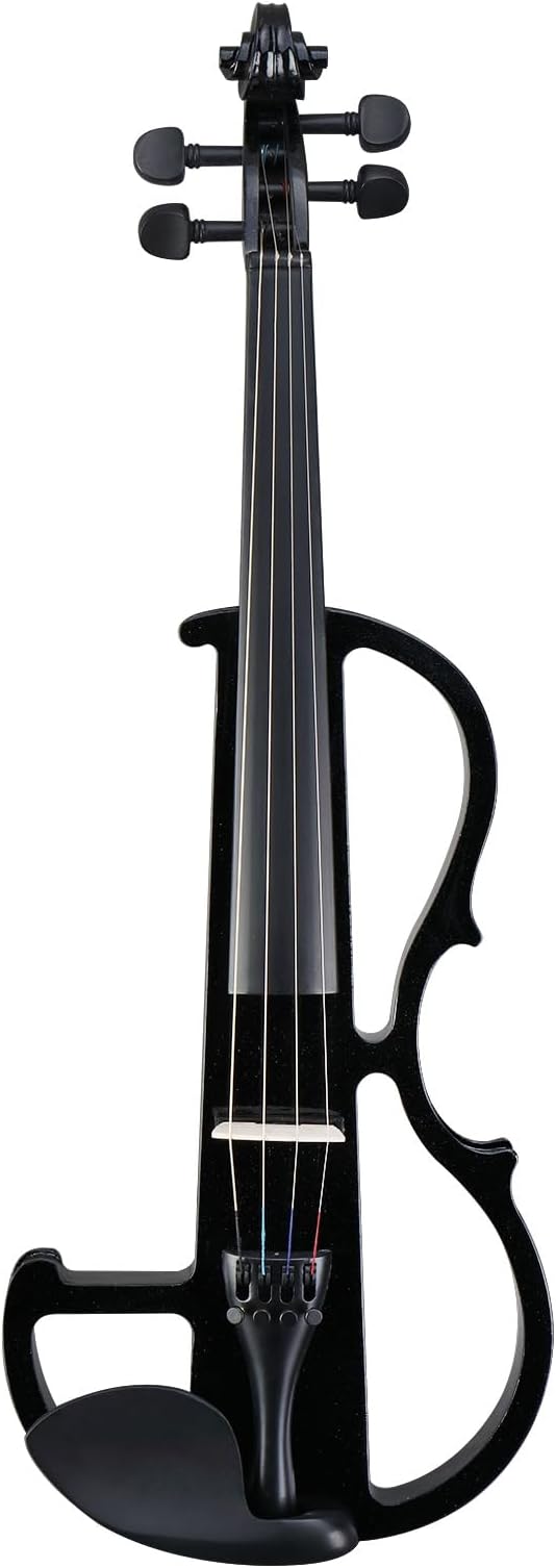 Electric Violin 4/4 Kit, Electric Violin 4/4 Full Size for Adults, Students, Beginner Violin with Case, Bow, Rosin, and Headphones,Black Violin