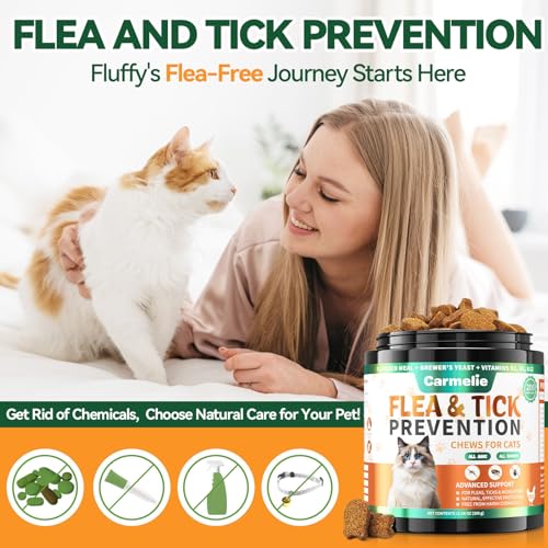 Flea-Treatment-for-Cats-200-Chews-Flea-and-Tick-Prevention-for-Cats-Chewables-Kitten-Flea-Treatment-Soft-Treats-for-All-Breeds-Ages-Natural-Cat-Flea-and-Tick-Treatment-Pills-Chicken-Flavor