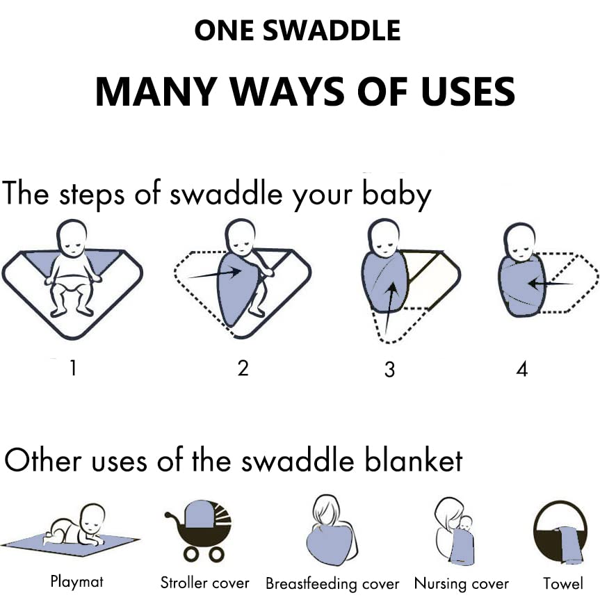 Large Jersey Knitted Swaddle Blanket for Baby, Soft Stretchy Receiving Blanket for Newborns with Hat, Baby Nursery Swaddle 47 x 47 inches(Steel Blue) - Image 3