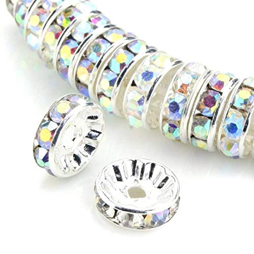 Allb 100 Cuentas espaciadoras de Cristal Brillante para Hacer Joyas, Manualidades, Pulseras, Collares, Accesorios