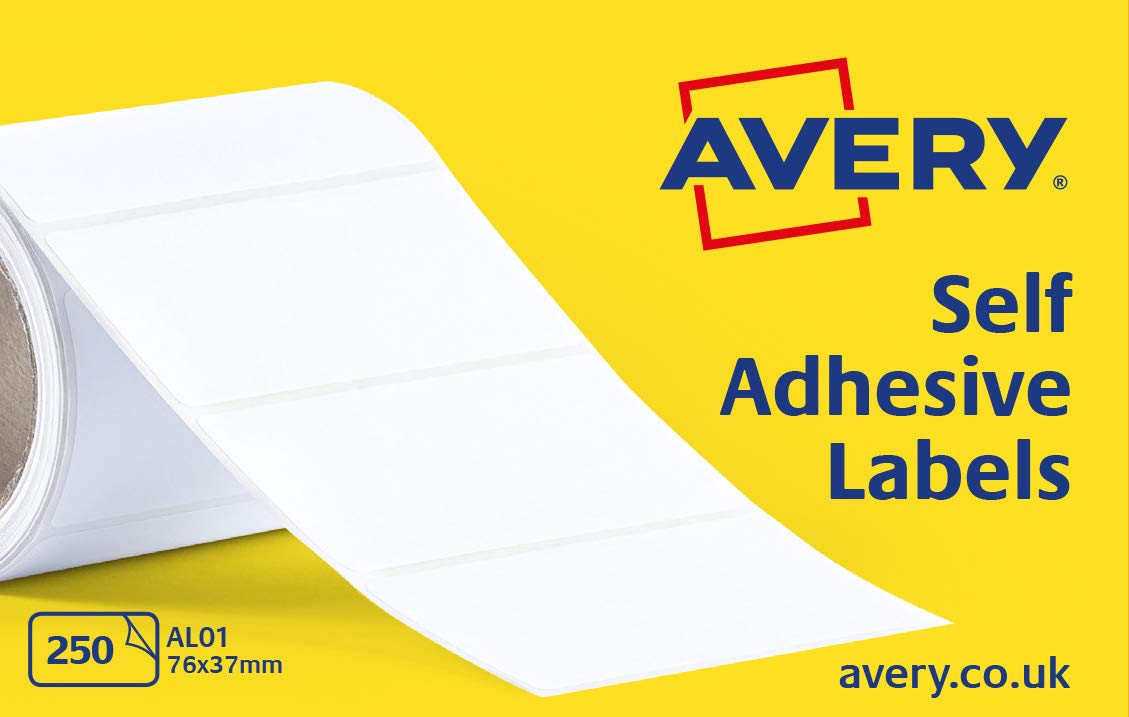 Avery AL01 Address Roll Labels, 250 Stickers Per Roll, Blank White Sticky Labels on a Roll
