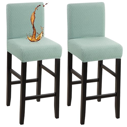 Image of YISUN Waterproof Bar Stool Covers, Stretch Pub Stool Chair Cover Removable Washable Counter Stool Covers Bar Stool Slipcovers for Kitchen, Pub, Dining Room (2 Pack, T-Green)