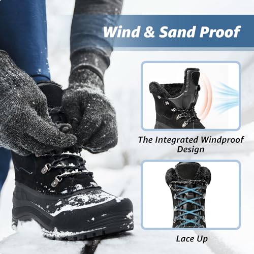 Kelway Genuine Leather Men's Snow Boots, Insulated Waterproof Winter Boots for Men, Mens Hiking Boots Outdoor Cold Weather 6