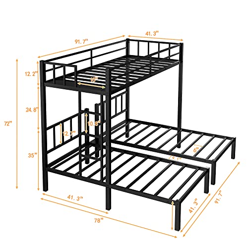 EMKK Triple Bunk Beds for Kids,Heavy Duty Metal Frame,Can Be Divided Into 3 Twin Bed,Twin Over Twin Bunk Beds for 3, Triple Bunk Bed, Metal Triple Bunk Bed with Guardrails for Kids, Teens, Boys, Girls