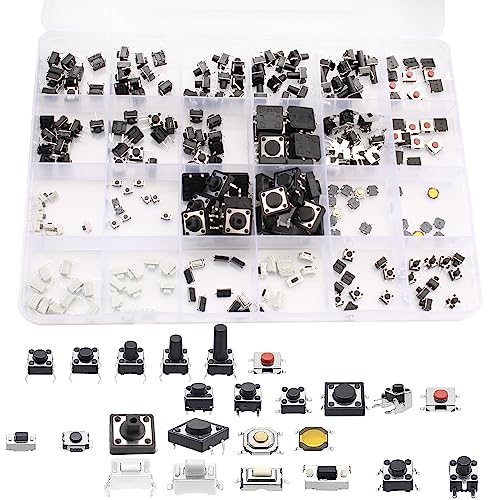 RUNCCI-YUN 240PCS 24Value Interruttore a Pulsante tattile Micro Assortimento Tact Assortment Kit,Momentaneo Interruttore a Pulsante Tattile,Per Chiavi Telecomando Auto PCB