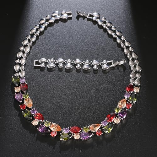 Necklaces for Women, Classic Multi Gemstones Silver Necklaces with Amethyst Garnet Morganite Peridot Women Jewelry3