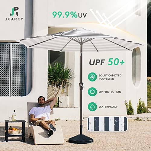 Image of JEAREY 9FT Outdoor Patio Umbrella Outdoor Table Umbrella with Push Button Tilt and Crank, Market Umbrella 8 Sturdy Ribs UV Protection Waterproof for Garden, Deck, Backyard, Pool (Black & White Stripe)