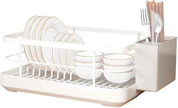 Dish Drying Rack - Sink Dish Drying Rack with Drainboard | Compact Space-Saving Basket Organizer for Utensil Home Indoor Family Shelf Cabinet