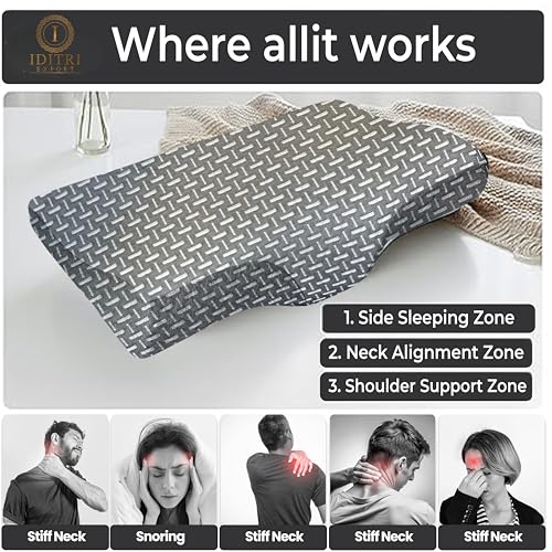 Image of Ergonomic Neck Pillow, Gray Diamond Pattern Memory Foam for Spinal Alignment, 48x30x9 cm Cervical Contour Support, Breathable Skin Friendly Bedding Cushion, Shoulder Comfort Piece