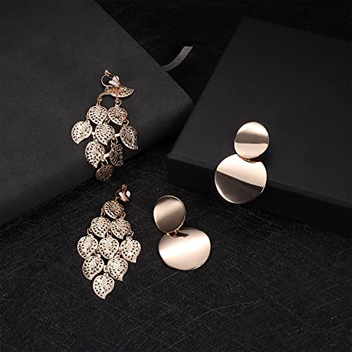 Funrun Jewelry 4-9 Pairs Clip On Drop Earrings Set Leaf Round Trapezoid Square Rectangle Geometric Clipon Earrings-Non Piercing Dangle Earrings #TOP4