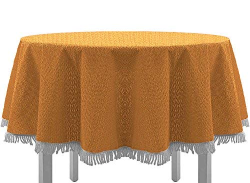EXKLUSIV HEIMTEXTIL Gartentischdecke mit Fransen Tischdecke Classic Outdoor PVC Weichschaum rutschhemmend für Garten, Balkon, Terrasse 160 cm rund orange