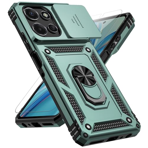 for Motorola Moto G Power 2025 Case, with Slide Camera Cover HD Screen Protector [Military Grade Drop Tested] Magnetic Ring Holder Kickstand Protective Phone Case for Moto G Power 2025, Dark Green