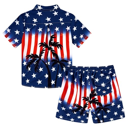 Image of UNICOMIDEA Boys 4th of July Outfits Kids Patriotic Independence Day Tropical Short Sets for 5-12 Years