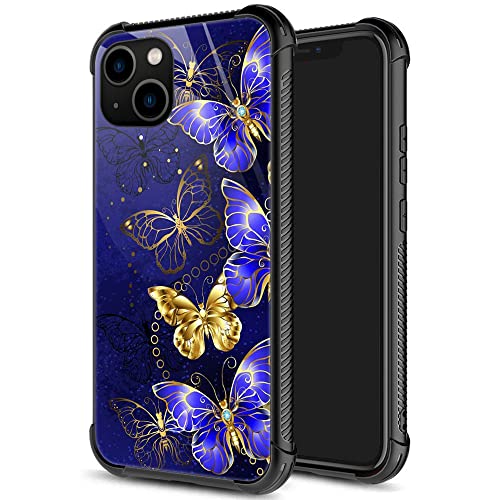 ZHEGAILIAN for iPhone 13 Pro Max Case, Military-Grade Protection, All-Around Shockproof Corners, Anti-Scratch Phone Case for iPhone 13 Pro Max - Blue Gold Butterfly