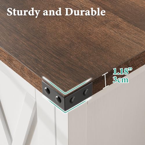 GarveeHome Small Storage Cabinet, Farmhouse Sideboard Buffet Cabinet with 2 Doors and Adjustable Shelves, Accent Entryway Console Cabinets for Living Room, Dining Room (White+Brown Top, 2 Pieces)