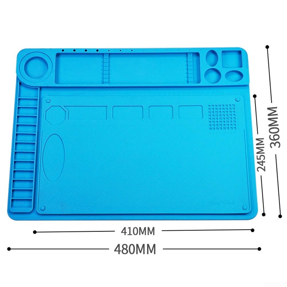 Lötmatte Silikon Hitzebeständig 48x36cm, Rutschfeste Reparaturunterlage für Lötstation, für ideal für Elektronik-Reparatur an Handy, Uhr und Computer, Blau