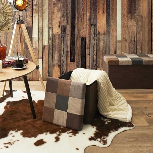 Coffre pouf pliable patchwork marron 38 cm CMP