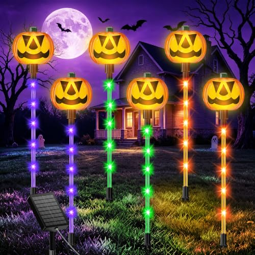 AOUNQ 18.89'' Solar Pumpkin Lights Outdoor Halloween Decorations, 6 Pack - image 1