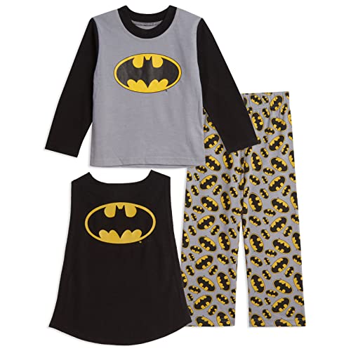 DC Comics Justice League Batman Little Boys Pajama Shirt and Pants Detachable Cape Sleep Set Gray 5-6