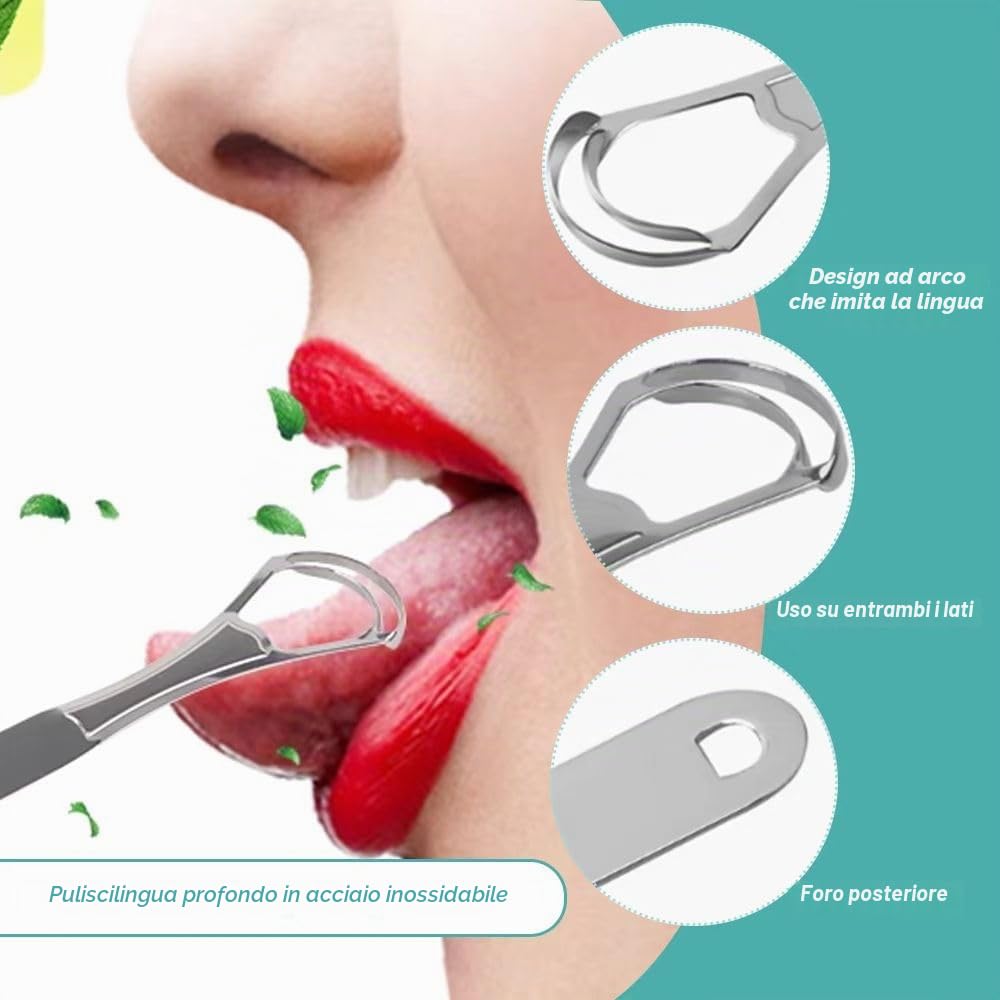 Pulisci Lingua, Pulisci Lingua in Acciaio Inox, Doppio Livello Pulitori di Lingua, Detergente per Lingua, Raschia Lingua in Acciaio Inox, Alito Fresco, Riutilizzabile