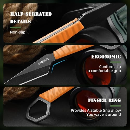 Image of Omesio Neck Knife S-HF, EDC Fixed Blade Knife with Sheath, 6.38 inch Full Tang Tactical Knife for Men, Ideal for Outdoor Camping, Survival, Hiking (Orange)