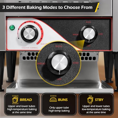 Image of Dyna-Living Commercial Toaster 300 Slices /Hour Conveyor Toaster Commercial 1900W Heavy-duty Stainless Steel Rotating Toasters Oven for Restaurant, Conveyor Belt Toasters for Bun, Bagel, Bread