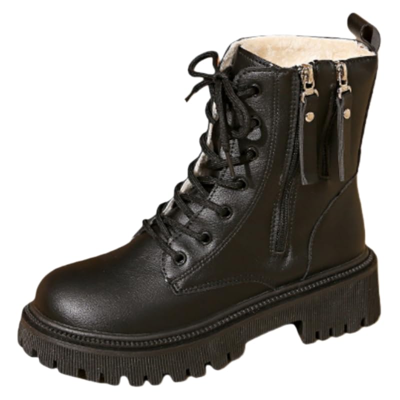 Womens fashionable ankle boots with thick soles and wide heels laced up and with side zippers Comfortable and