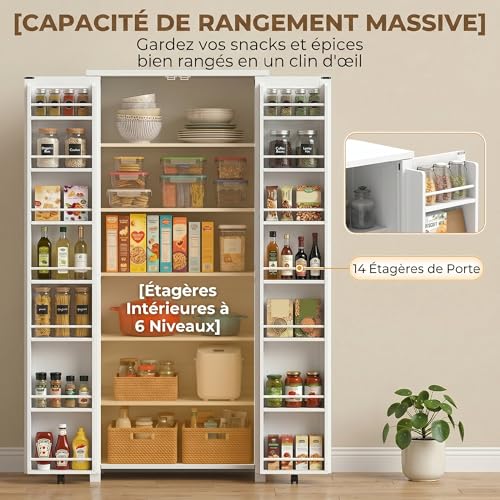 HOMCOM Buffet Haut Cuisine, Armoire Cuisine 2 Portes 80x40x180cm Blanc – vue 4