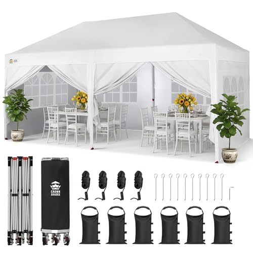 CROWN SHADES Pavillon 3x6 m, Faltpavillon mit 6 Seitenwänden, Wasserdicht Stabil Winterfest UV Schutz 50+,400D Oxford, Höhenverstellbarer Gartenpavillon, Gartenzelt, Partyzelt für Outdoor