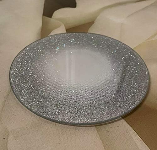 Glittery Silver Mirror Sparkle Glass Coaster Circle Bling Glitter Candle Plate Gift 15cm