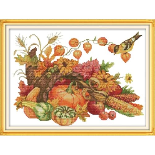 Image of JOYSEWING Harvest Pattern Counted Cross Stitch Stamped Kits 11CT Easy Embroidery Starter Kits for Beginners DIY Craft Set Kitchen Decor (Printed) 24x17.7inch (The Harvest of Autumn (Printed))