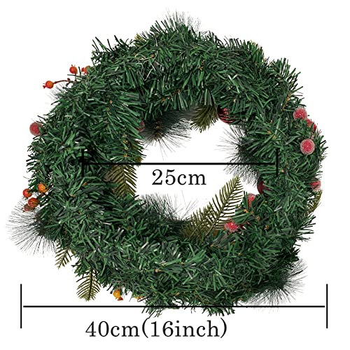 16 Inch Christmas Wreath For Front Door Christmas Wreath Decorated With Pine Cones, Berry Clusters, Christmas Collection Ornament Wall Artificial Wreath #TOP3